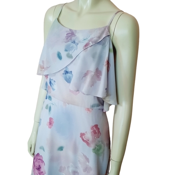 BADGLEY Mischka for Le Tote Dress size 6 Lavender Floral Hi Lo Hem Ruffle Detail - Picture 4 of 11